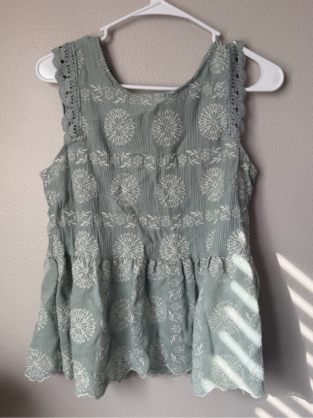 Altar'd State Sage Green Eyelet Babydoll Tank Top Embroidered Boho Romantic M